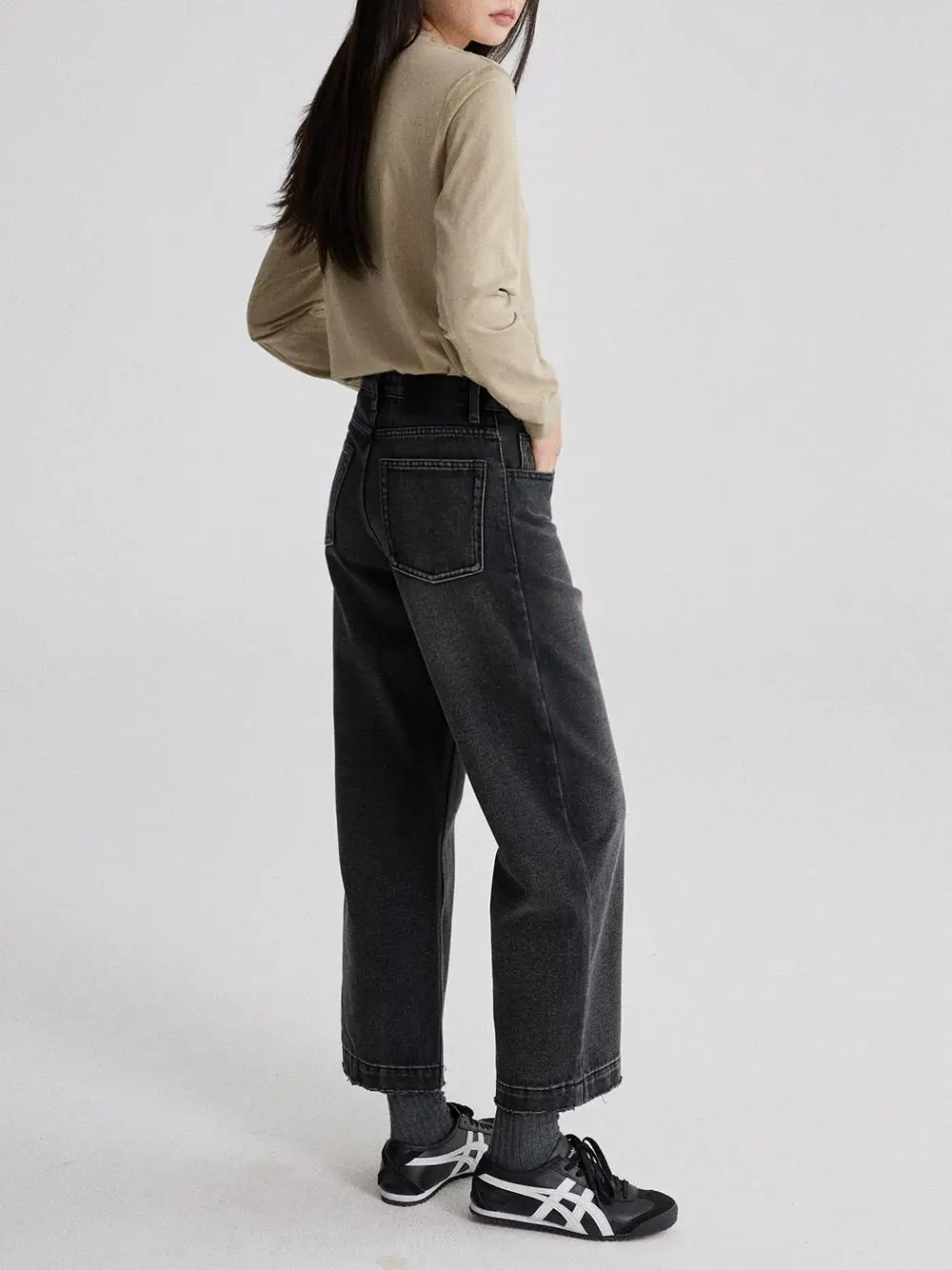 

Trueidea25 Весна-Лето Универсальные девятисекционные джинсы с мягкой талией и потертостями, широкие брюки со стойкой для женщин с талией