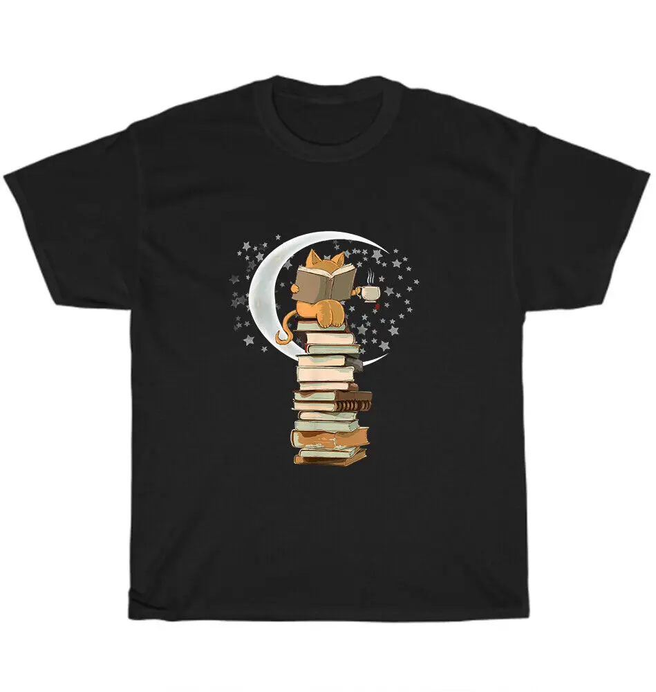 Kittens Cats Reading Books Moonlight Tea T-Shirt Book Lover Funny Tee Gift NEWUnisex Summer Cotton Luxury Brand Super Sizevintag