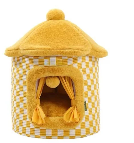 

New Fashion 4-Pack Indoor Air Pan Lattice Yurt Cat Nest Yellow Pet Beds