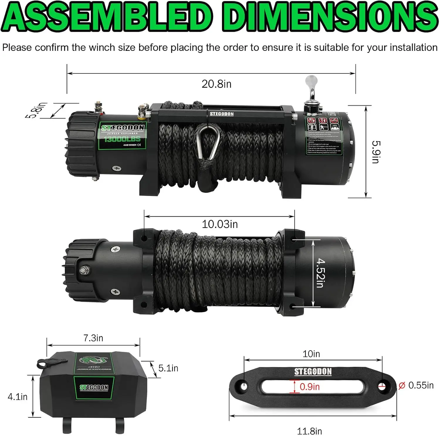 13000lb Electric 12V Waterproof Electric Synthetic Rope with Wireless Handheld Remote