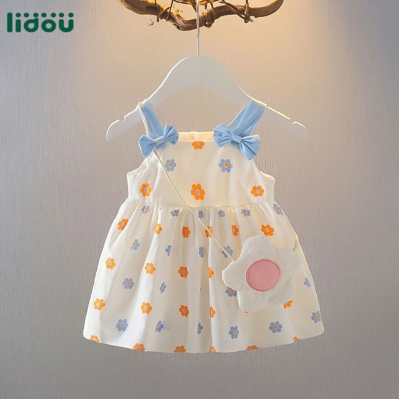 Baby Cute Sweet Dresses New Summer Cotton Baby Girl Princess Suspender Dress Vest Skirt with Bag Children Clothes