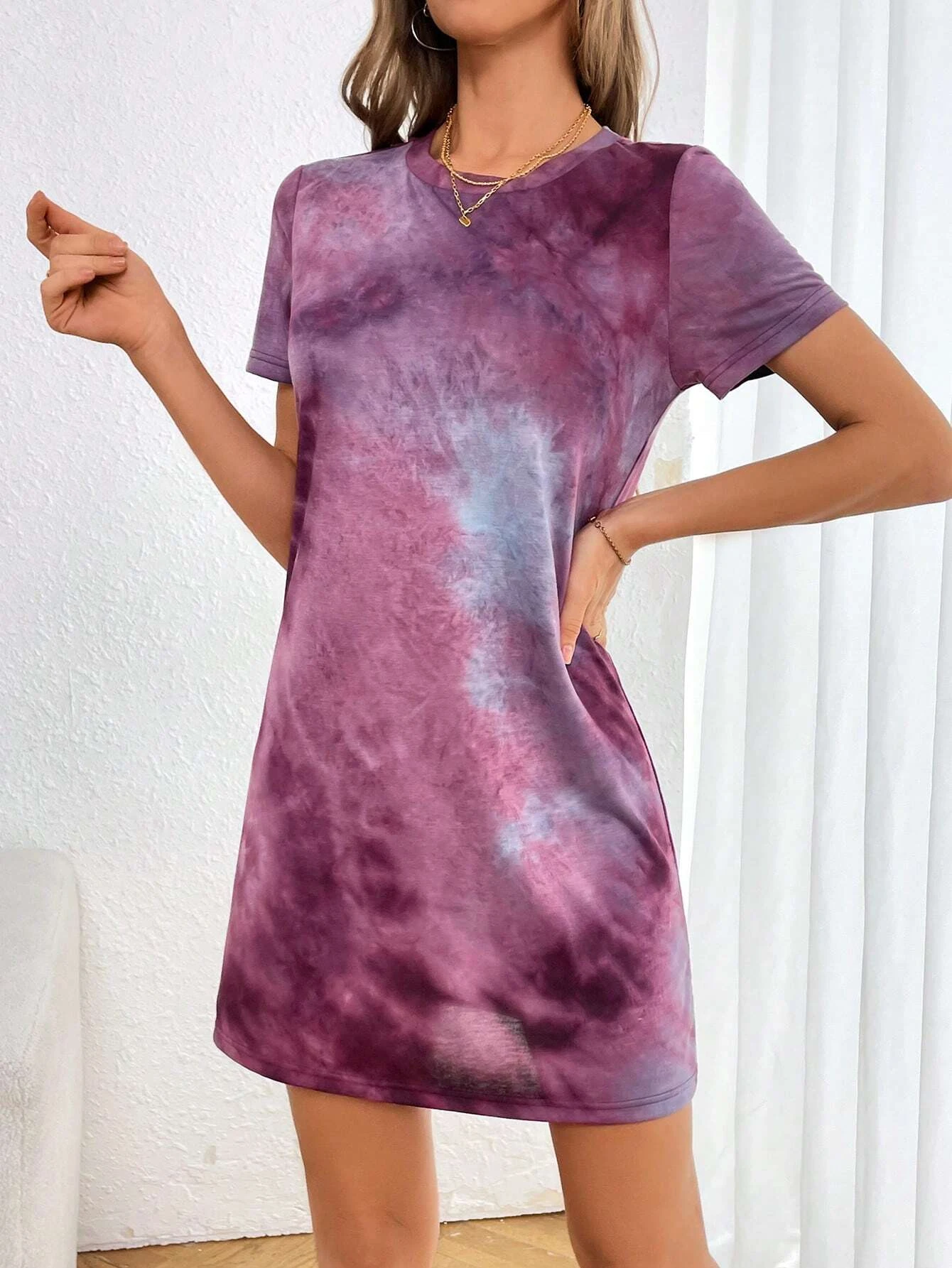 Verão feminino em torno do pescoço manga curta casual camiseta vestido estilo boêmio vestido de férias a linha mini vestido y2k roupas femininas