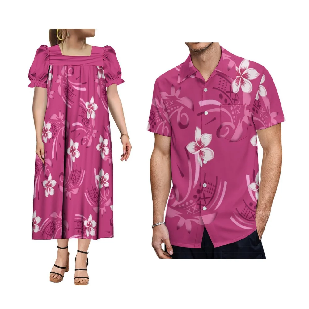 ชุดเดรสยาวทรงหลวมคอเหลี่ยม Mumu สำหรับผู้หญิง ชุดเดรสสไตล์ไมโครนีเซียนสุดหรู ชุดปาร์ตี้ชายหาดสไตล์ซามัว ฮาวาย เสื้อเชิ้ตผู้ชาย ชุดคู่รัก Mumu