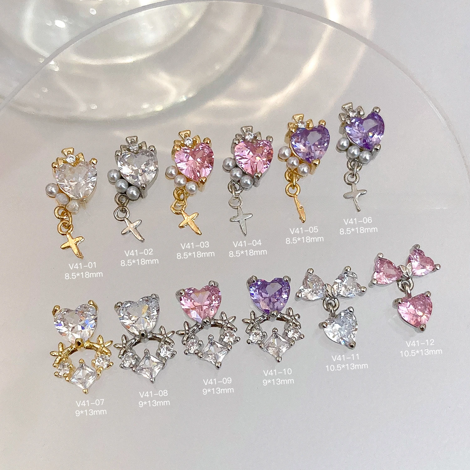 10PCS Baroque Retro Nail Accessories with Diamond Sparkling Zircon Hollow Large Butterfly Colorful Diamond Love Nail Charm