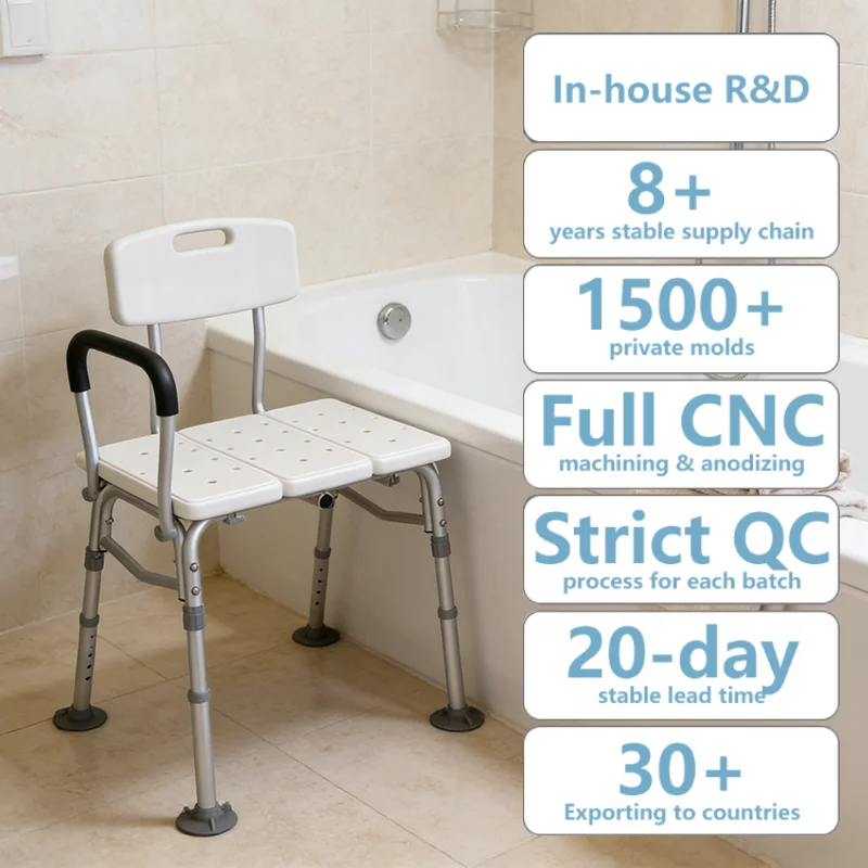

Simplywalk Aluminum Alloy 100KG Bath Shower Chair with Back Tub Adult People UKCA Private Label Service