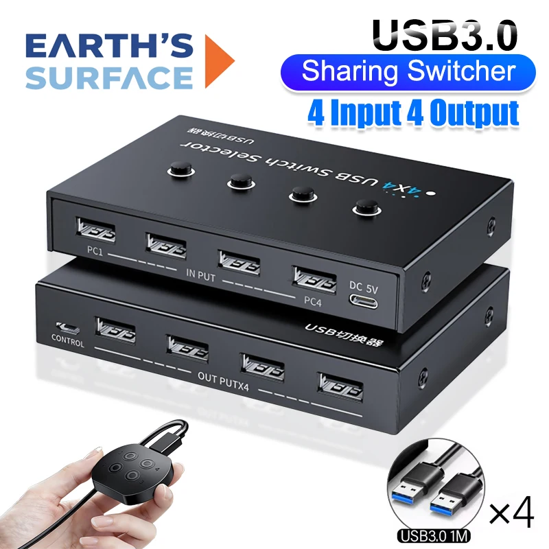 4 In 4 Out USB3.0 KVM Switch USB2.0 Splitter Hub 4X4 Controller For PC Laptop Share Keyboard Mouse Monitor Printer Plug And Play