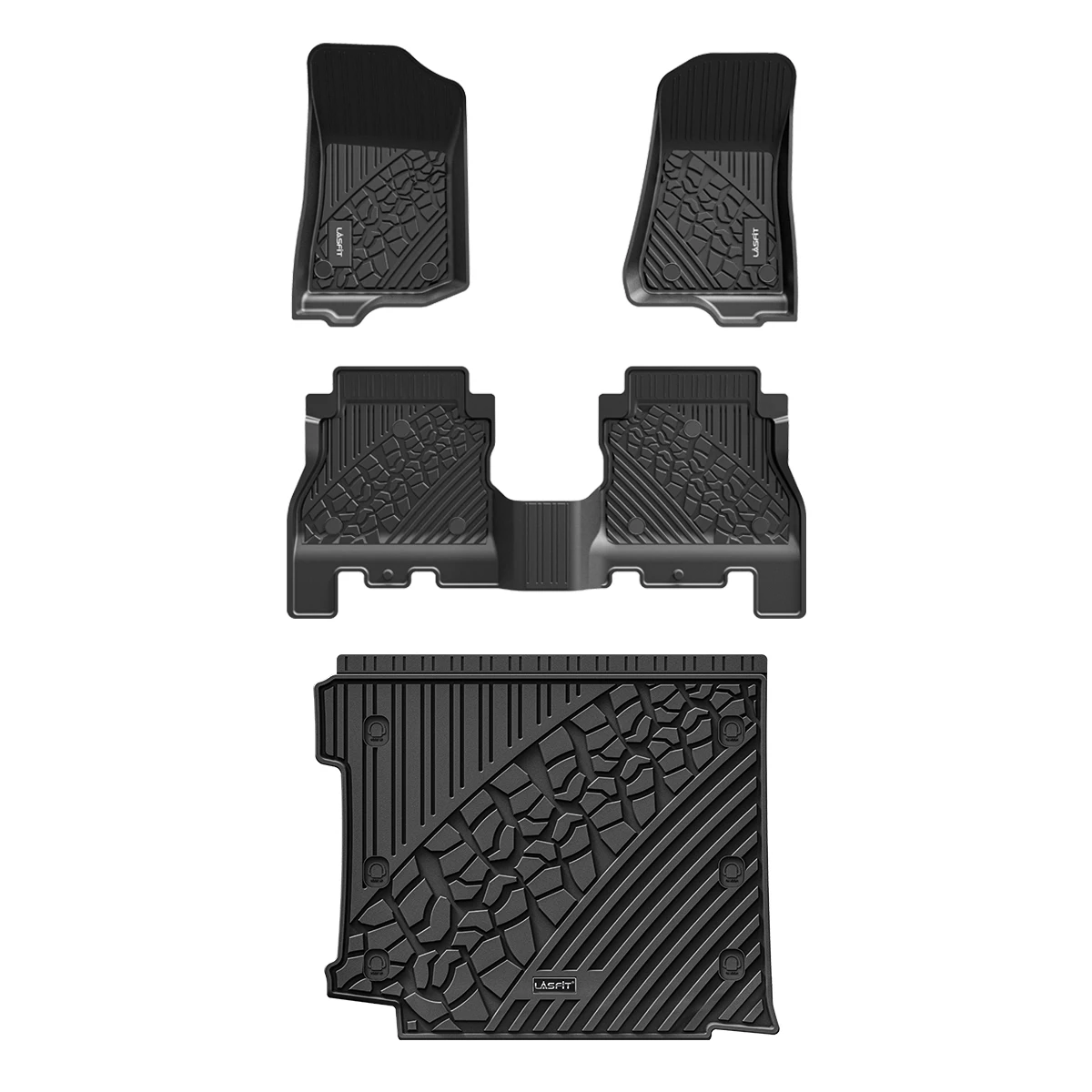 LASFIT Floor Mats Fit For Jeep Wrangler Unlimited JL 2018-2025 (Only Fit For 4-Door With Subwoofer) 1st & 2nd Row & Cargo Mat