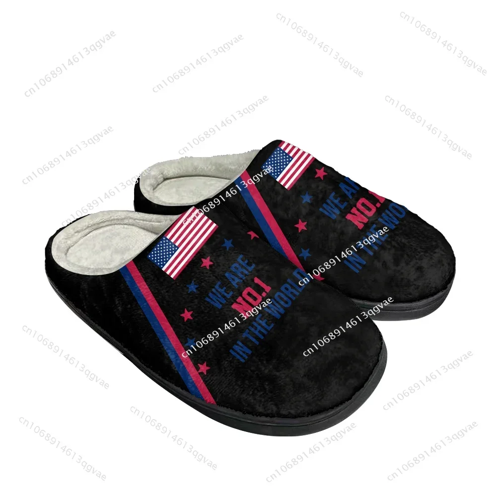 Zapatillas de algodón personalizadas con bandera de Estados Unidos para hombre y mujer, sandalias térmicas de felpa, informales, mantienen el calor, para dormitorio