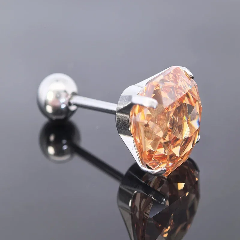 

NEW Cubic Zirconia Stainless Steel Earring Rose Cut Deep Champagne Color 8.0mm Jewelry for Women Wholesale 4 Prong Tragus Earrin