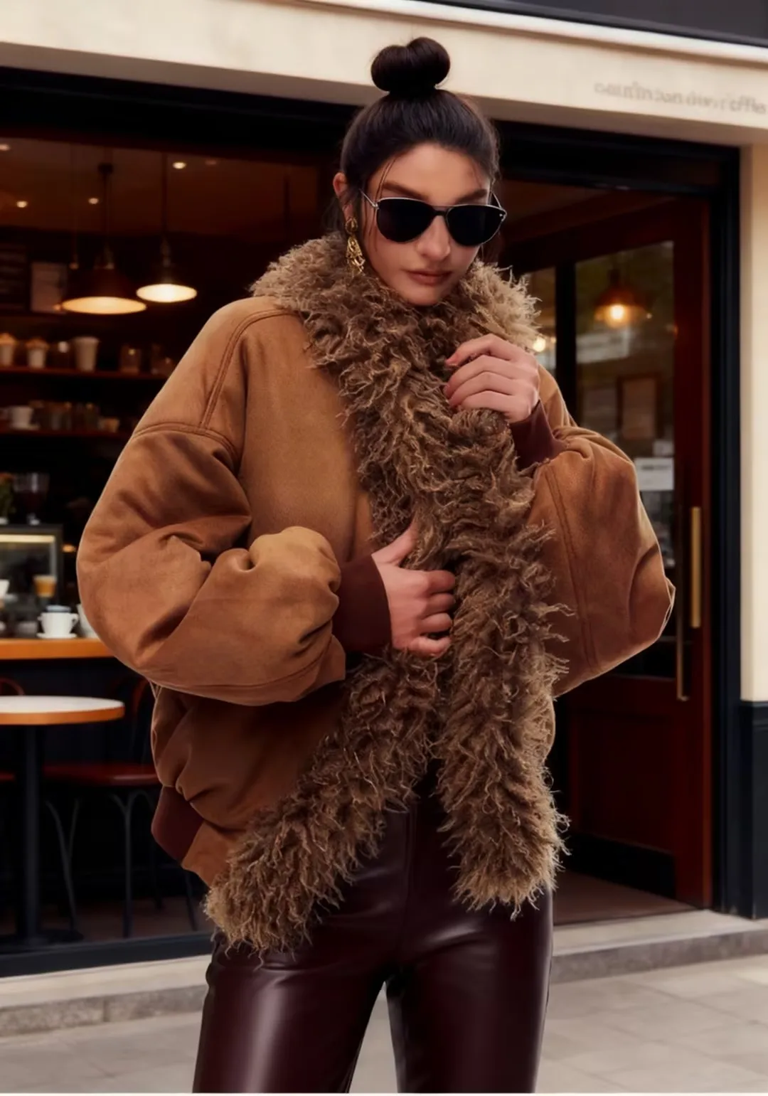 

Women's Casual Faux Fur Edge Jacket Coat Fashion Lady High Street Outwear Jacket Fall Winter Vintage Parka Suede Jacket