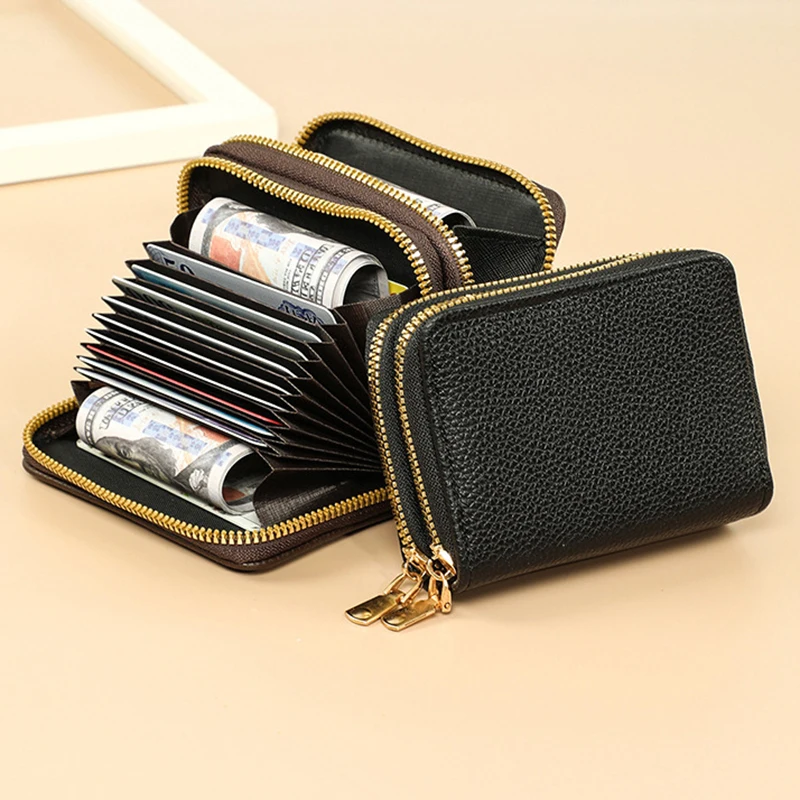 Multi Functional Card Bag, Organ Card Bag, Double-layer Zipper, WOMEN'S Wallet, Large Capacity PU Card Holder