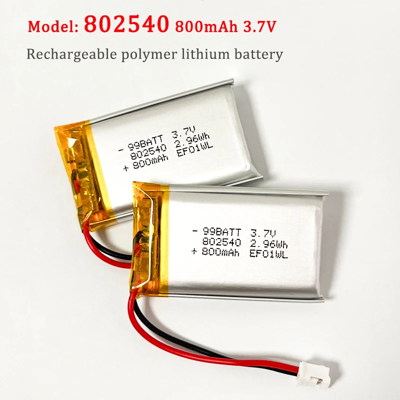 Batterie au Lithium polymère 3.7V 800mAh 802540 Li, pour Instrument de beauté, casque Bluetooth, jouet, ventilateurs portables, Batteries rechargeables