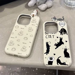 Funny Black Kitten 3D Doll Case Compatible for IPhone 15 11 16 12 14 13 Pro Max 15 16 Plus XR X XS Max Leather Texture Case ﻿