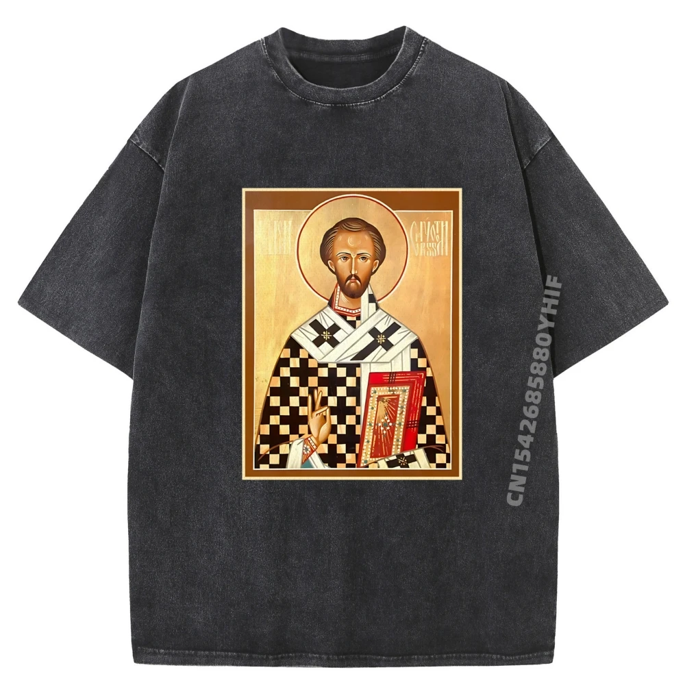 

Tops & Tees Tees Retro St John Chrysostom Hierarch Short Sleeve Cotton Fashion Mens Washed T-shirt Man Slogan Special