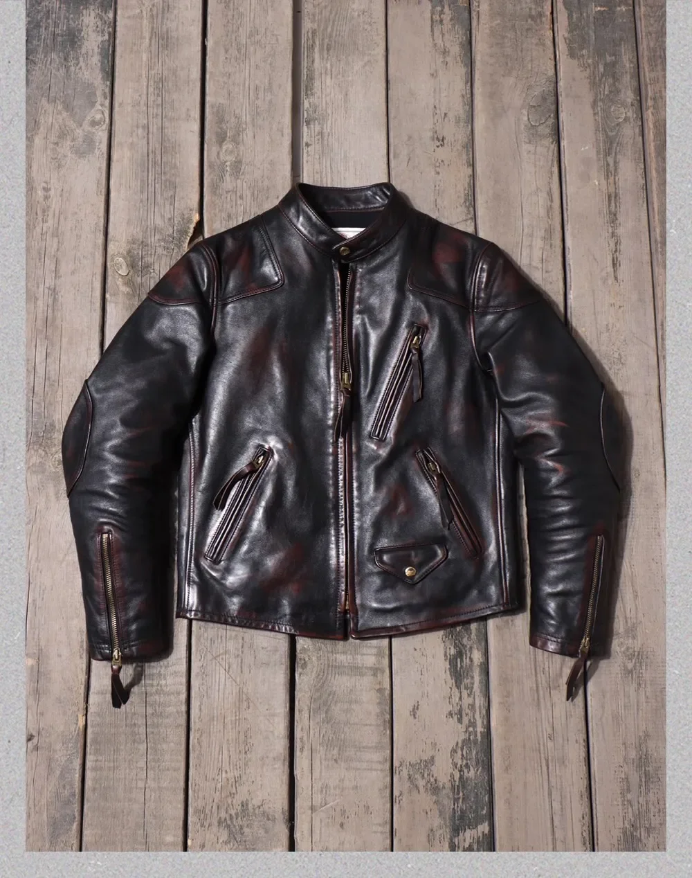 YR Wholesales.Popular Tough guy genuine leather jacket.Vintage style Motor Rider horsehide coat.Men Fashion leather cloth.