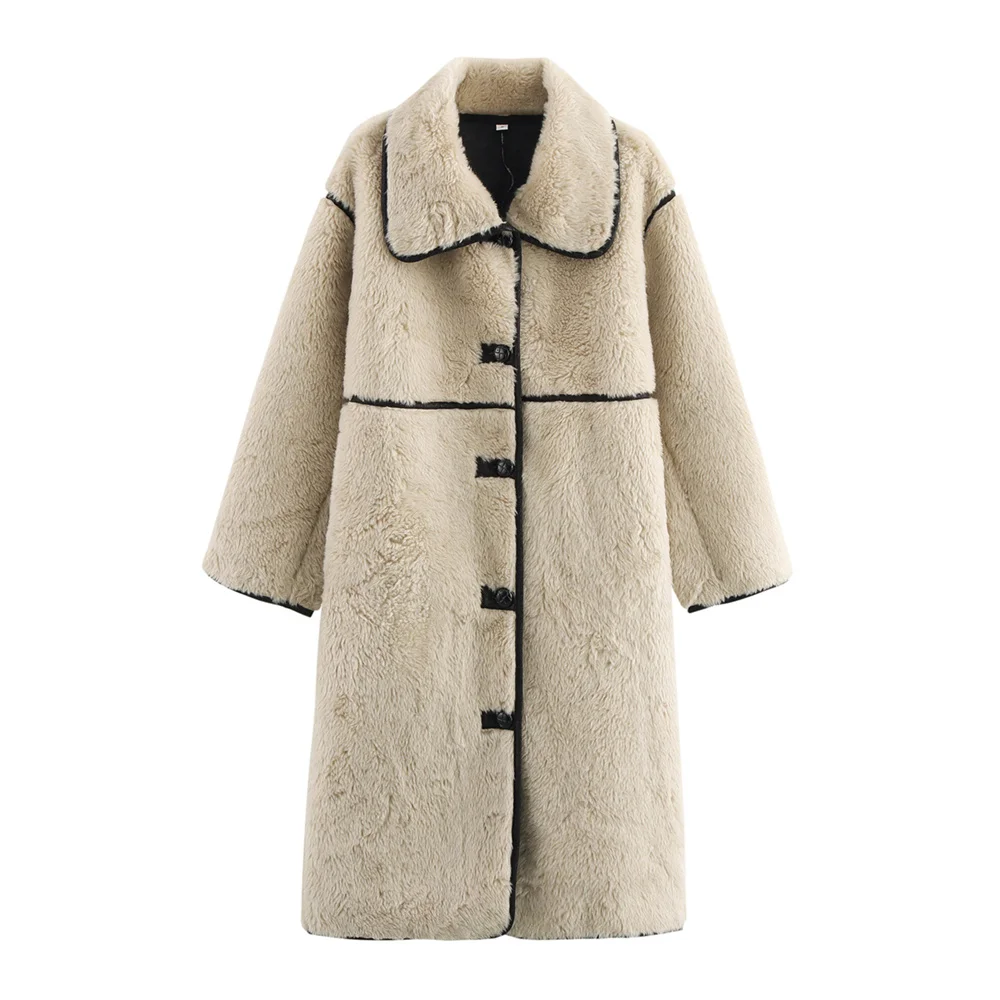 

Fur and fur one-piece contrasting splicing jacket, long and short women's winter faux fur jacket
