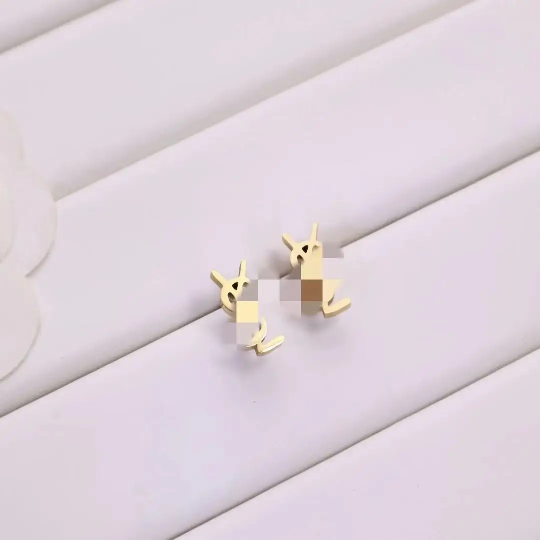 High fashion classic simple stud earrings Poplar Wood letters delicate earrings stainless steel jewelry