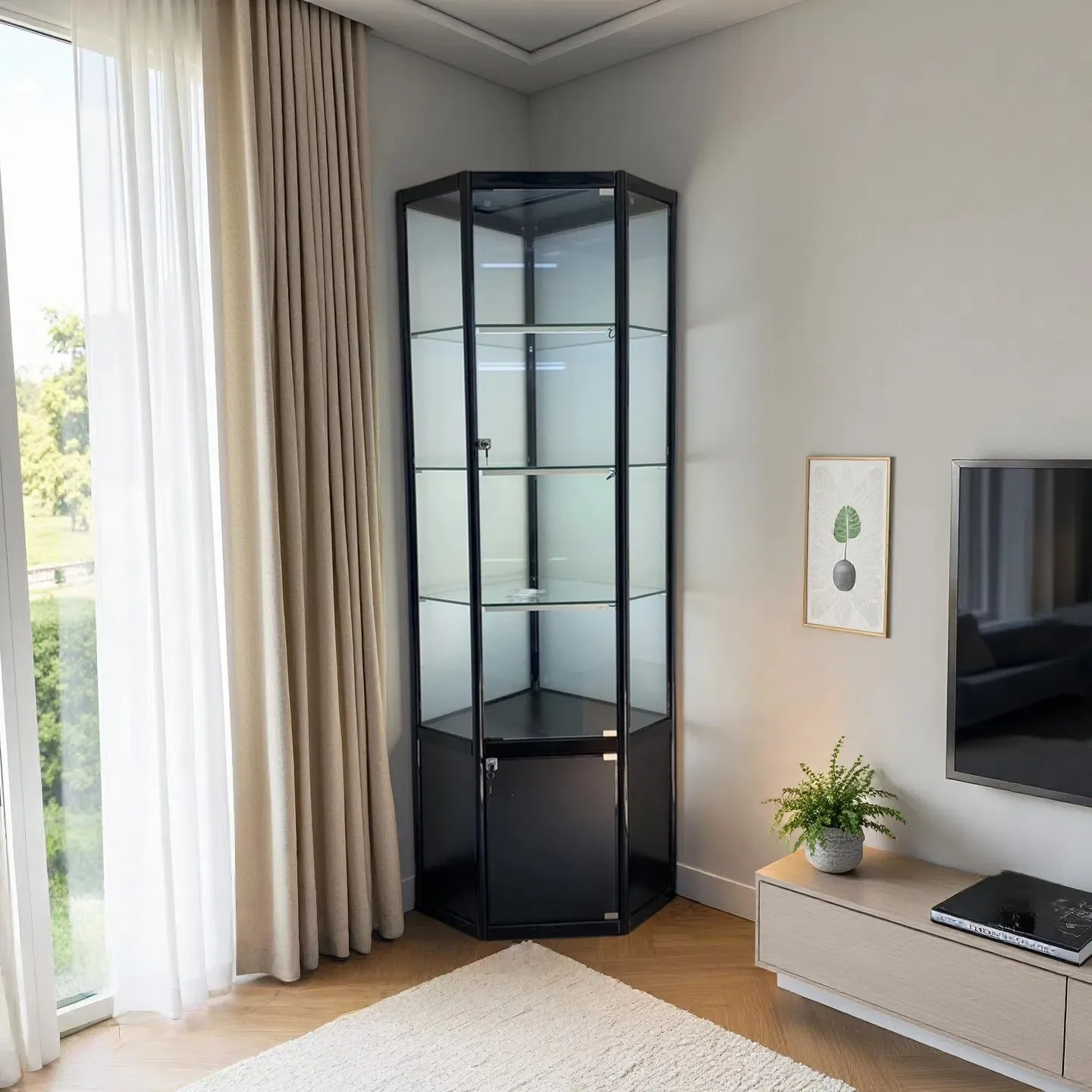 Corner glass wine cabinet figure toy display  model display cabinet household bag trophy jade display
