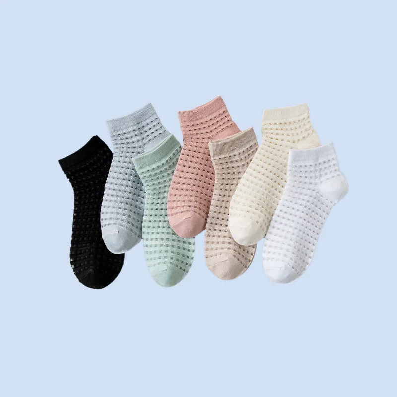 5/10 Pairs Women's Elastic High Quality Socks Crystal Silk Mesh College Style Women's Boat Socks Summer New Fashion Women Socks