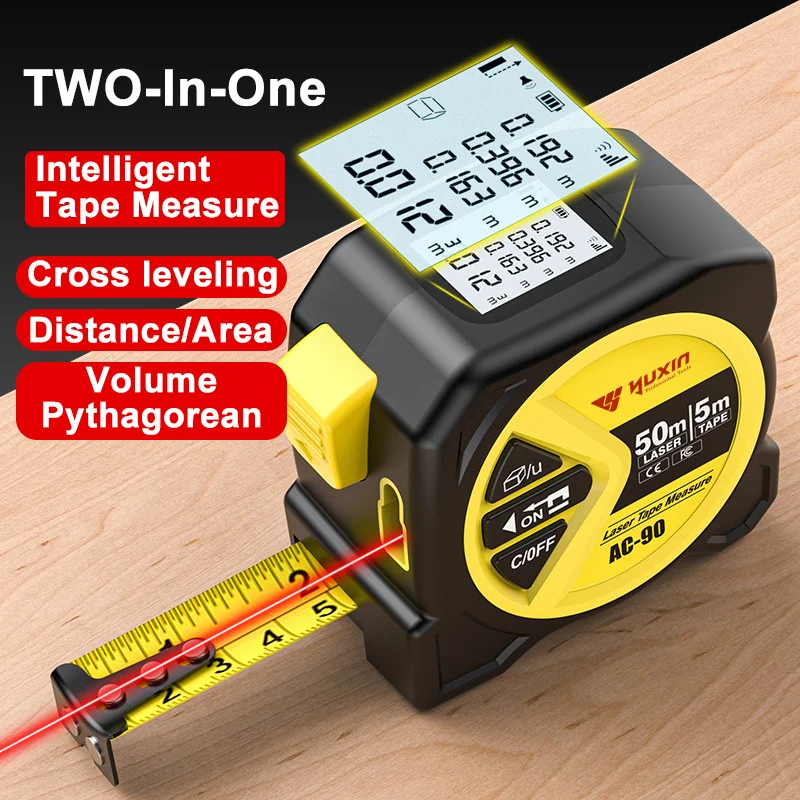 

2-in-1 Laser Tape Measure Meters Infrared Laser 50m Distance Measuring Smart Tape Measure High Precision Measuring Instrument