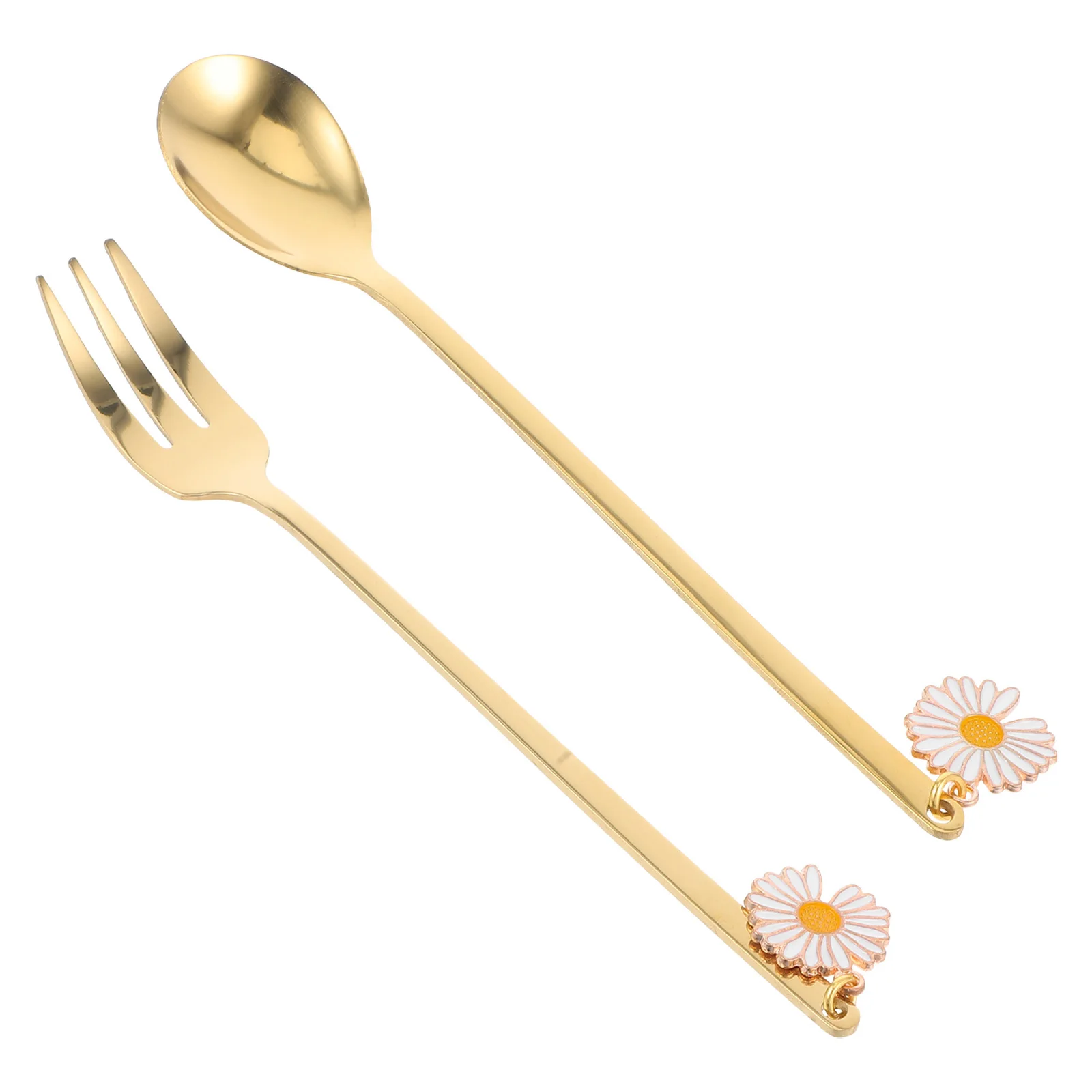 

2Pcs Stainless Steel Fruit Fork Dessert Spoon Set Mini Coffee Tea Cake Pastry Spoons Reusable Tableware Accessories