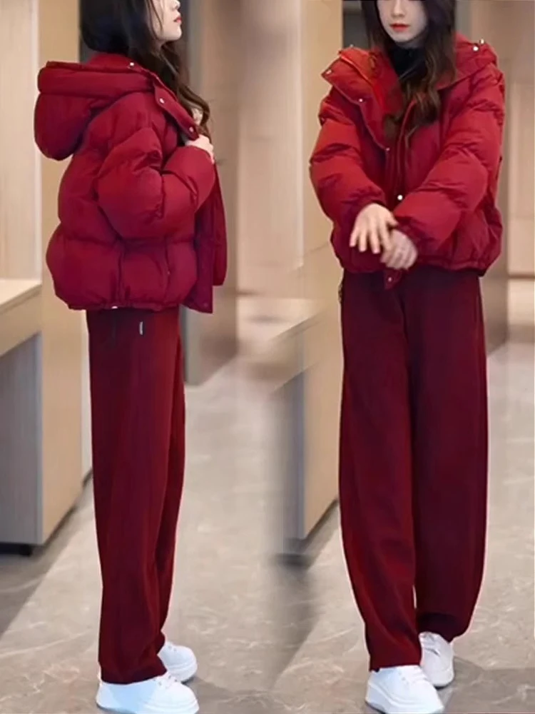 

Women's Thiened Hooded down Cotton Jaet Red Color for Winter ort Sle Commute Sle Korean Version 2024 New Arrival