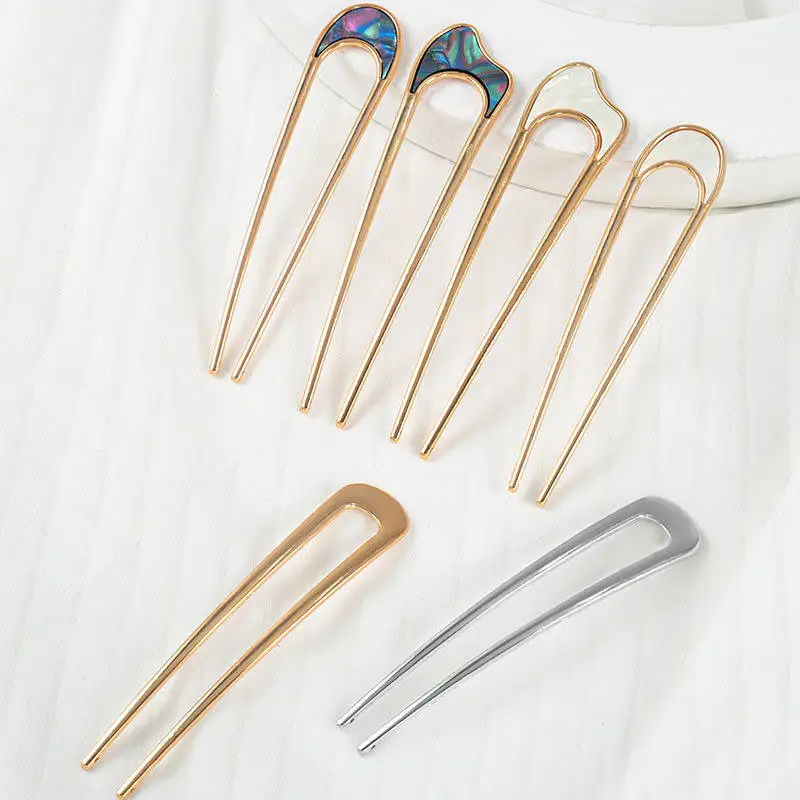 U-Shaped Hair Fork Fashion Metal Gold Color Shell Hairpin Geometric Headwear Hair Sticks Women Girls Hair Accessories image 3