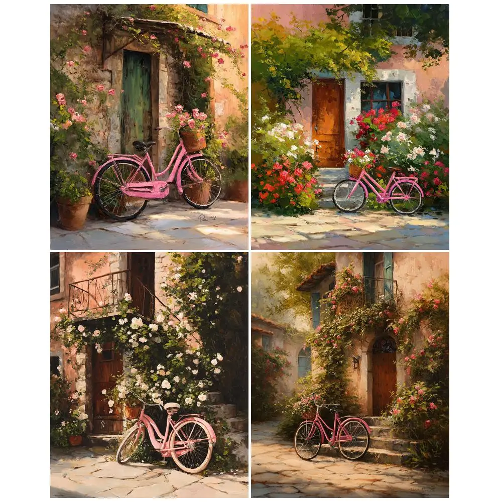 RUOPOTY Paint By Numbers Wall Art Picture Artwork Bicycle Landscape Paint for Painting Home Wall