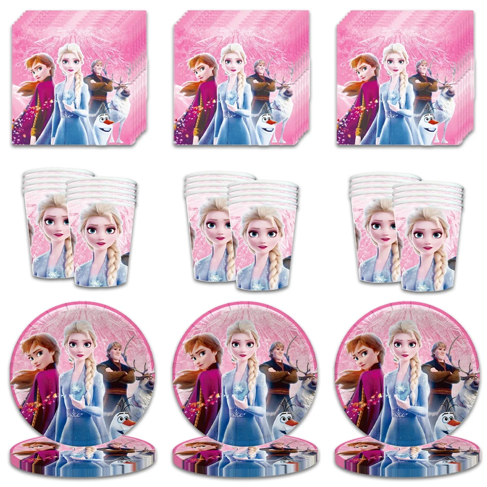 60pcs/lot Disney Frozen Birthday Party Kids Girl Favors Pink Elsa Anna Princess Cup Plate Napkin Decoration Baby Shower Supplies