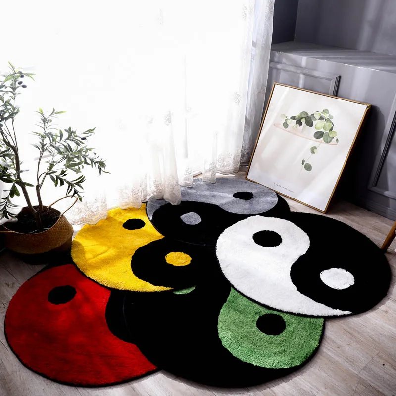 Noir et blanc Yin et Yang tapis Tai Chi bouddhiste rond tapis salon chambre Yingyang anneau de prière tapis de sol touffet doux tapis