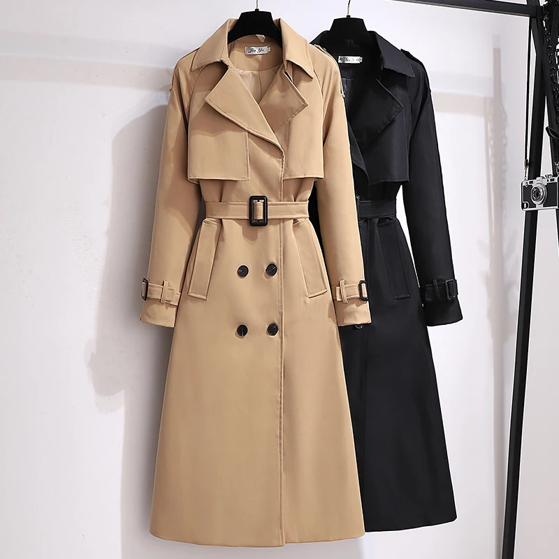 

Autumn Woman Long Trench Coat Fashion Korean Streetwear Loose Cloak Casual Elegant Khaki Black Women's Windbreaker Coat New