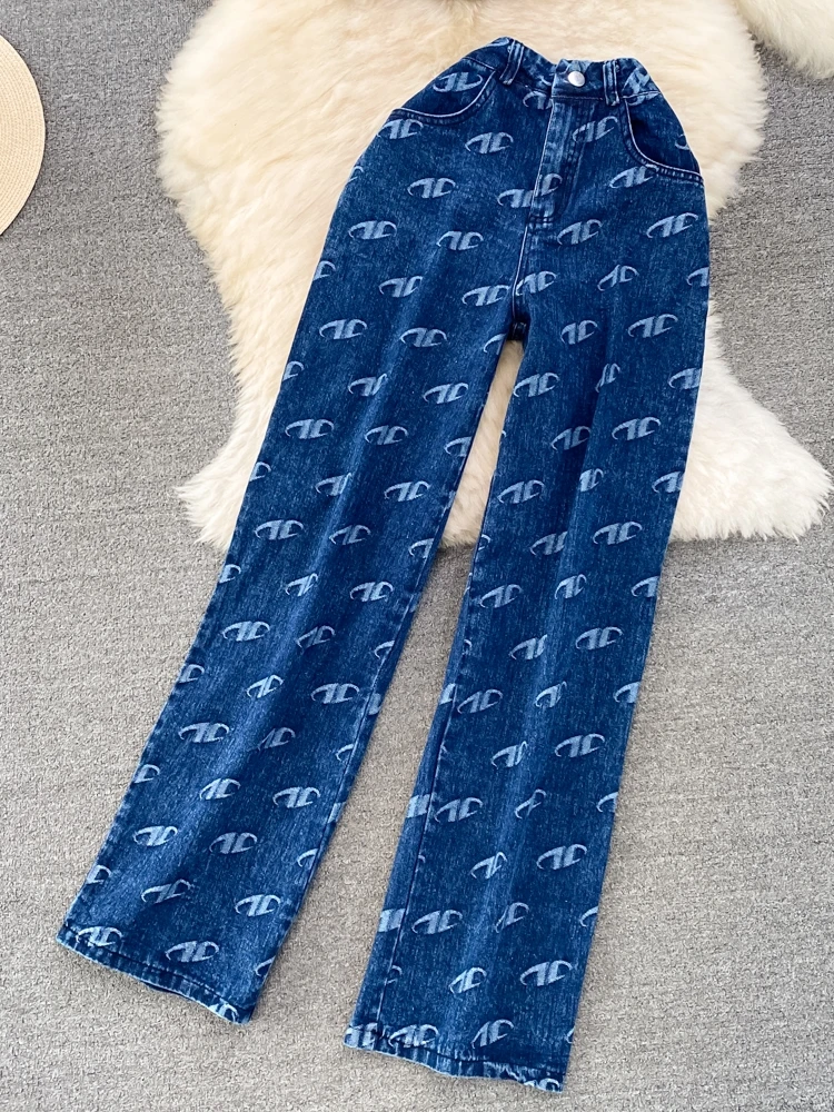 Women'S Fashion Suits Denim Sets Woman Outfits Retro Bra Denim Tank Top Two Piece Casual High Waist Slim Straight Trousers Sets