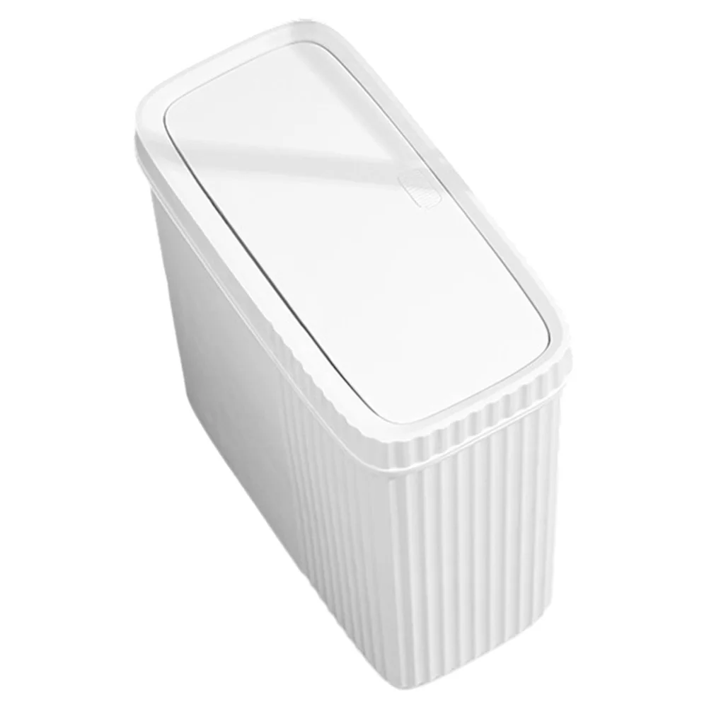 

Press Trash Can Large White 9L PP Narrow Slit Garbage Bin Plastic Waste Bucket Household Kitchen Bedroom Bathroom Simple Sturdy