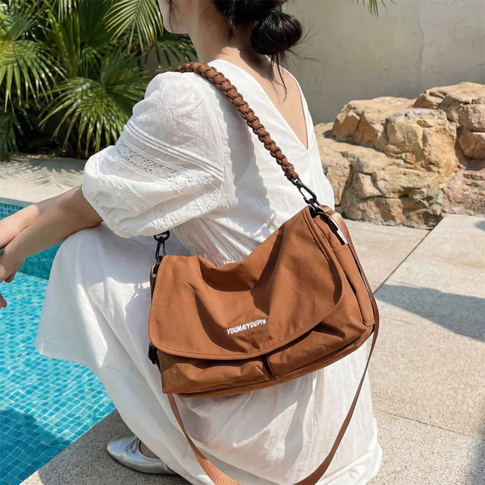 Korean Style Braided Strap Nylon Hobo Bag for Women, Large Capacity Crossbody Handbag, Casual for Daily Commute Shopping Travel