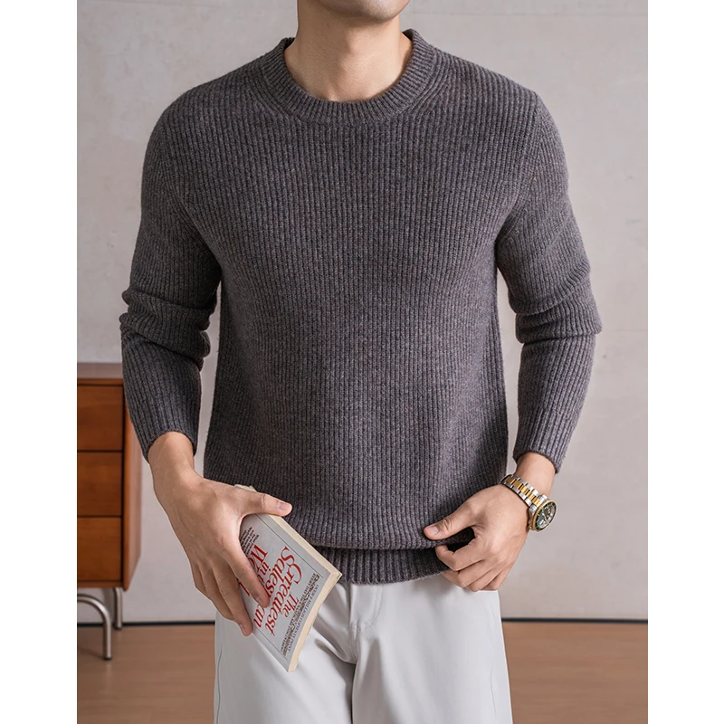 헤비 웨이트 100% 양모 의류 남성 겨울 두꺼운 캐주얼 슬림 핏 스웨터 캐시미어 울 따뜻한 긴팔 점퍼 풀오버