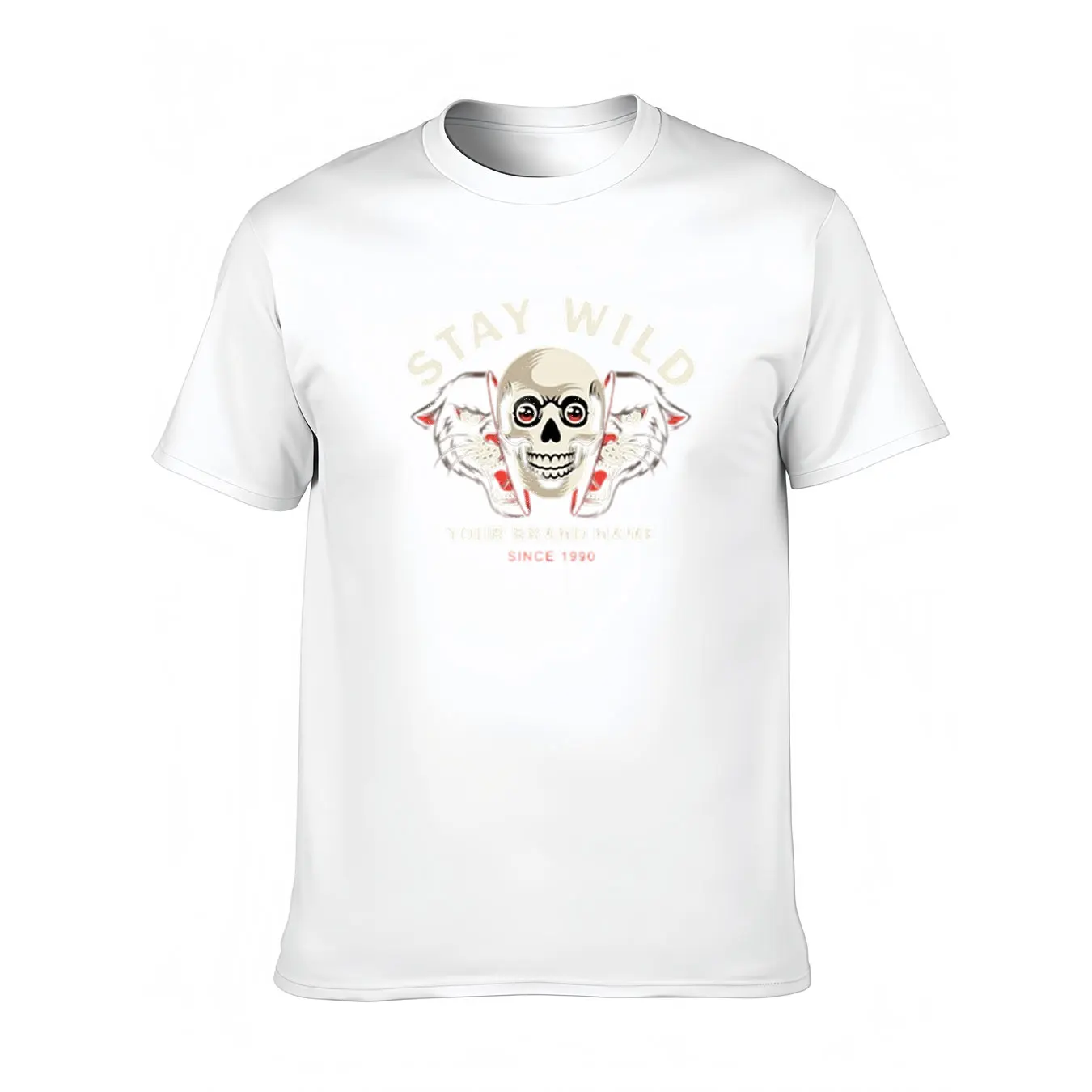 

Men's Pure Cotton Tee With STAY WILD Skull Wing Print, Soft Crew Neck Shirt For Outdoor, Christmas Gift