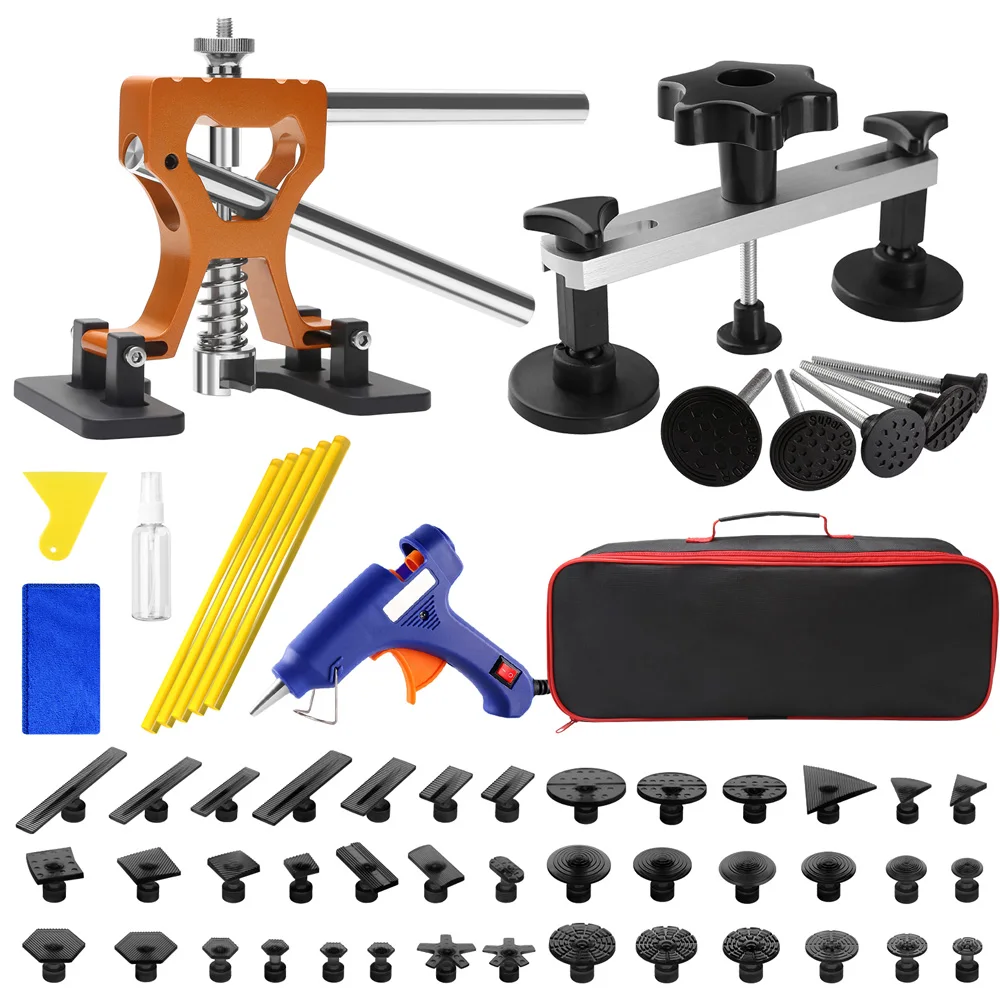 Kit de réparation de bosses sans peinture (PDR) réglable - Outils de débosselage avec barre en T, pistolet à colle et languettes de traction pour l'élimination des dommages de carrosserie automobile causés par la grêle