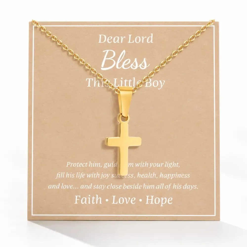 Kids' Minimalist Gold-Silver Cross Necklace Chain - Costume Necklaces with Faith Pendant, First Communion-Baptism Gift for Boys & Girls Fashion Accessory, Cross Chain, Faith Necklace