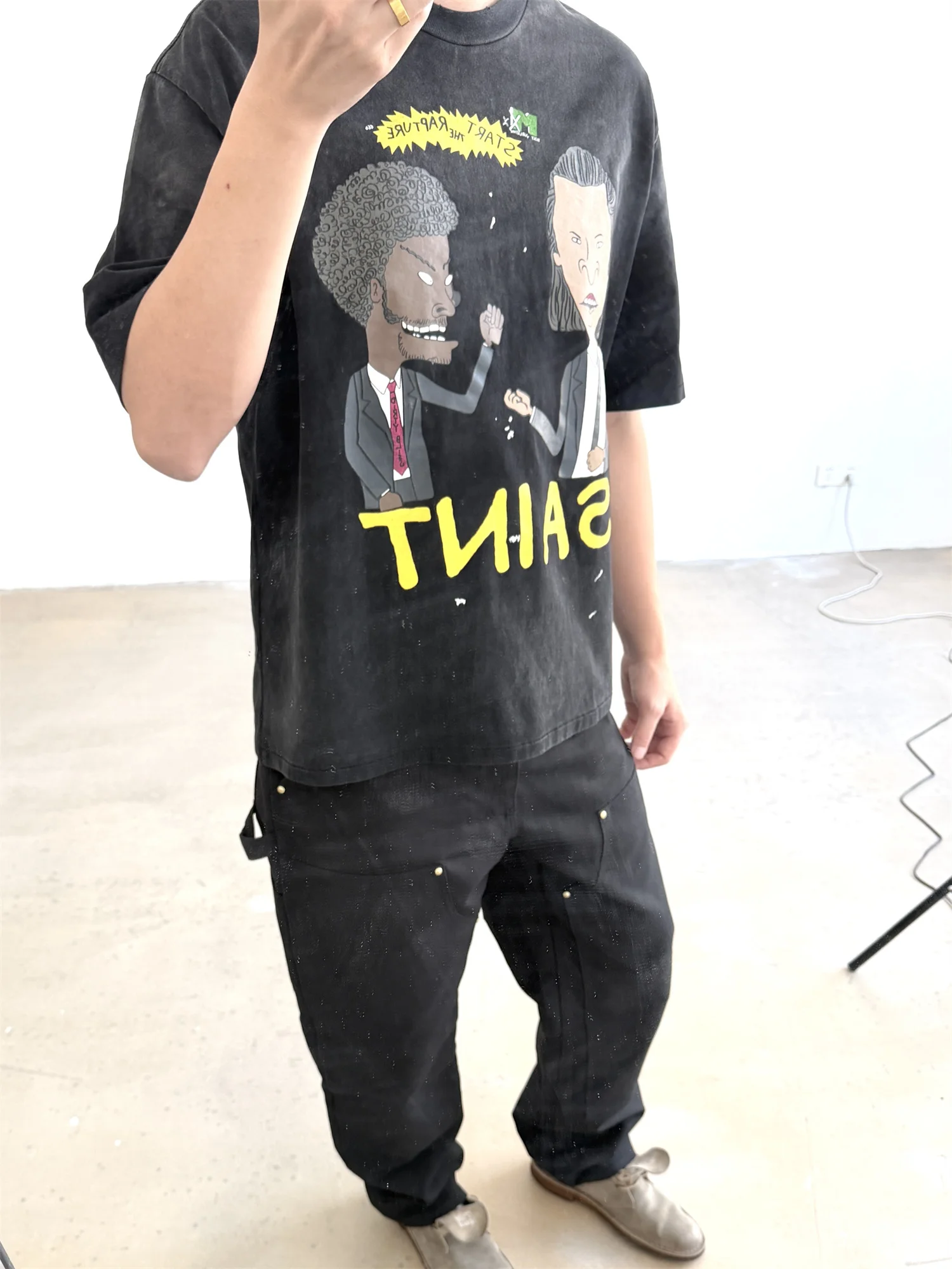 

saint of michael animation co brand fashion vintage street cotton heavyweight washed distress high-street tee tops t-shirt