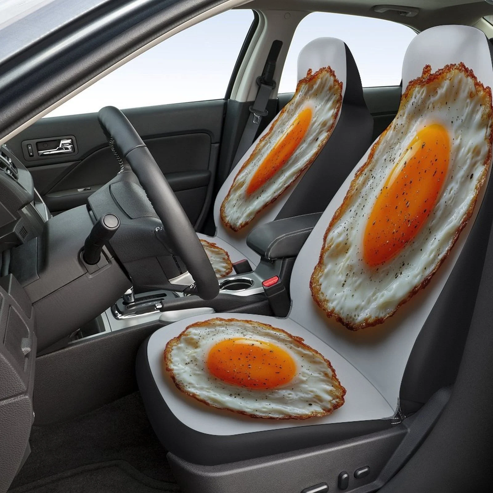 Fried Egg Designed Car Seat Cover Set For Most Cars, Fashionable Novelty Car Seat Protector Covers Full Set, Car Seat Covers Fo