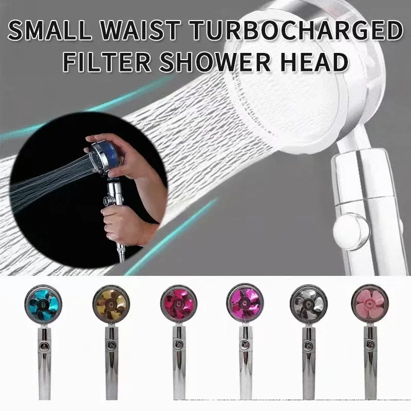 

High Pressure Shower Head Water Saving Hand-held Spray Nozzle Turbocharged Shower Head With Small Fan Bathroom Supplies