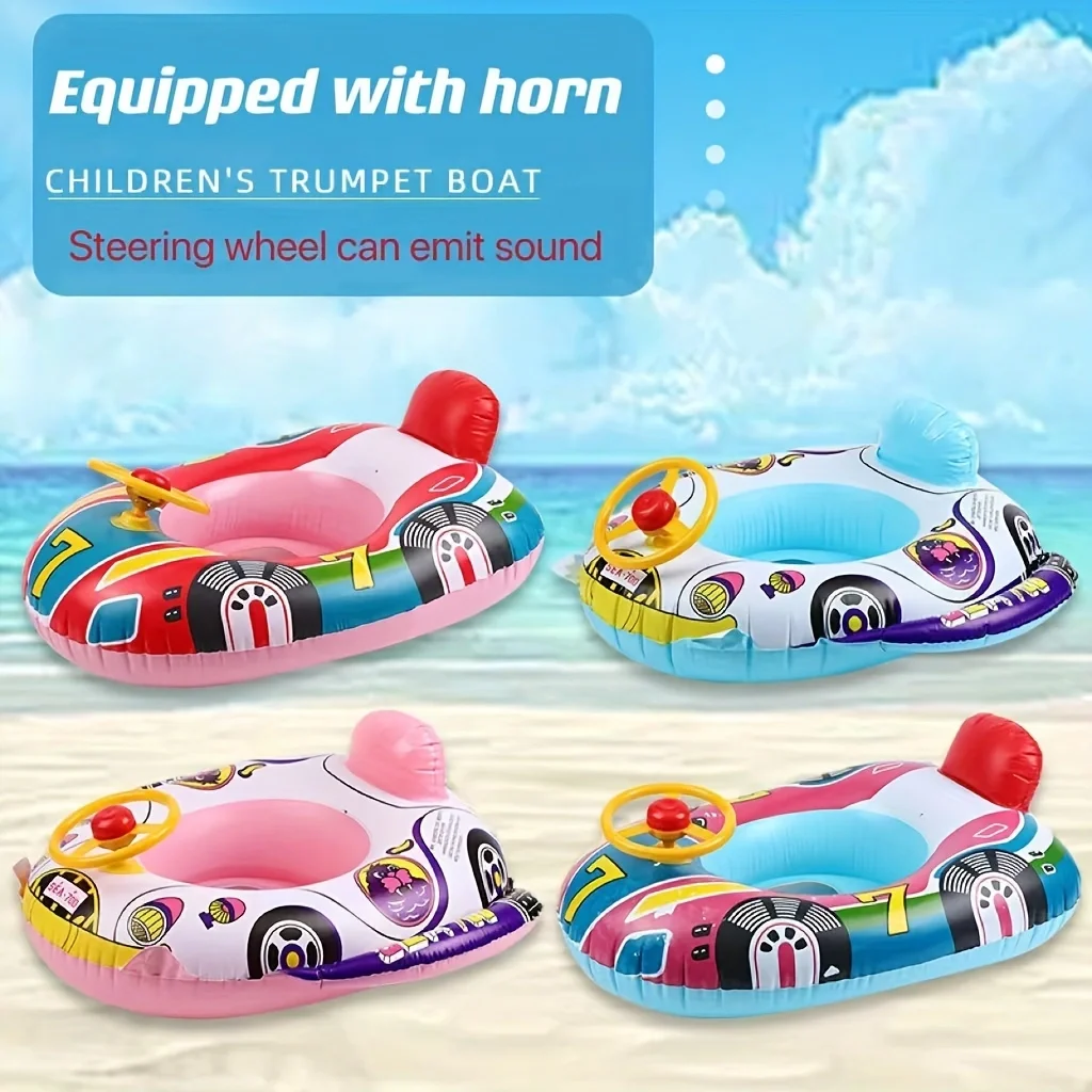 Baby Inflatable Pool Float Swimming Float Boat with Steering Wheel Horn for Kids Toddlers Age 1-4 Boys Girls