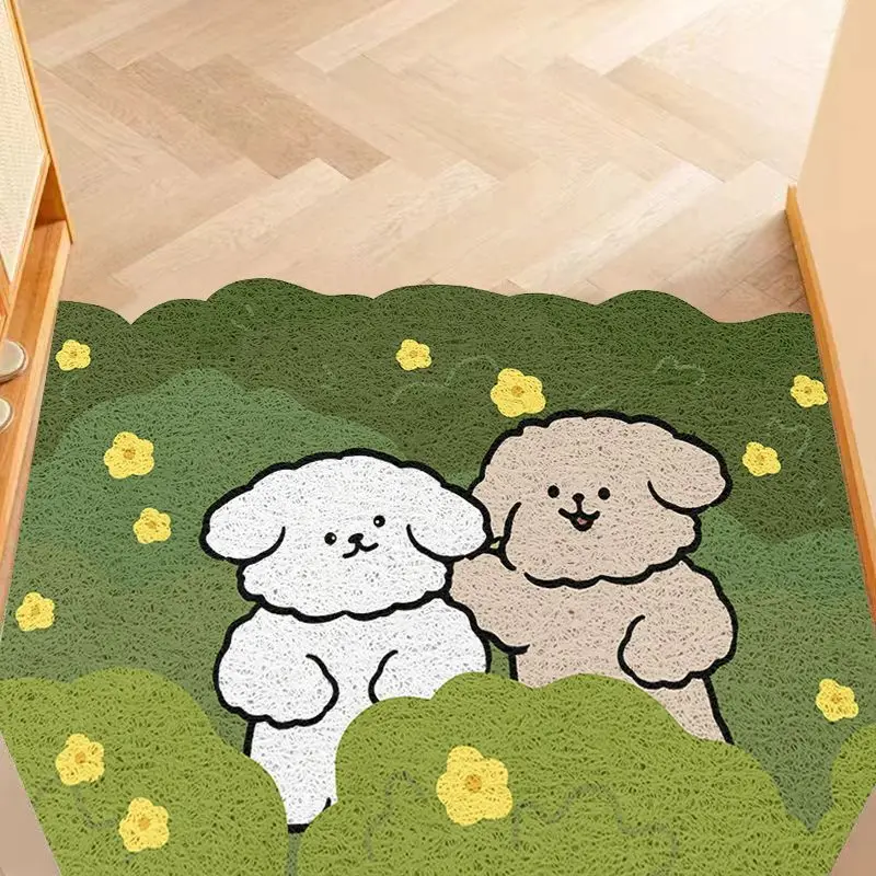 Cartoon silk circle entry door floor mat, entrance entrance entrance porch foot pad, fresh household soil rubbing mud pad