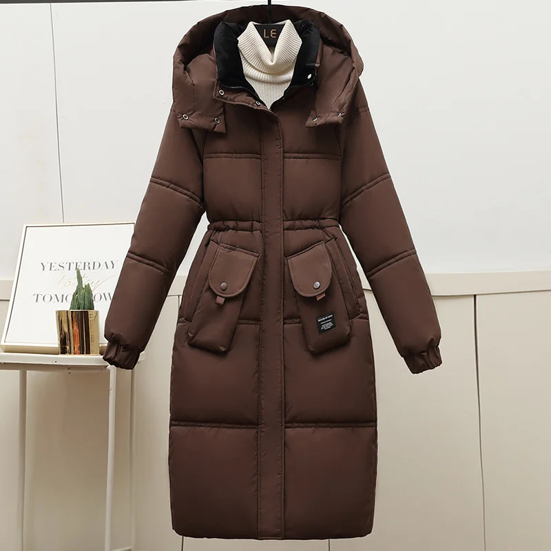 2024 Fashion Down giacca imbottita in cotone donna inverno X-Long parka Streetwear addensare caldo soprabito con coulisse cappotti con cappuccio