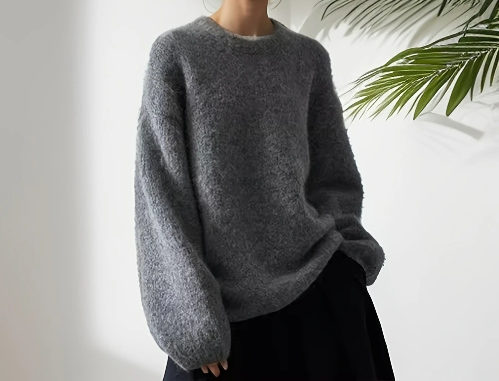2025 가을 겨울 신상 니트 루즈 스웨터 두꺼운 캐주얼 패션 다용도 여성 라운드 넥 풀오버