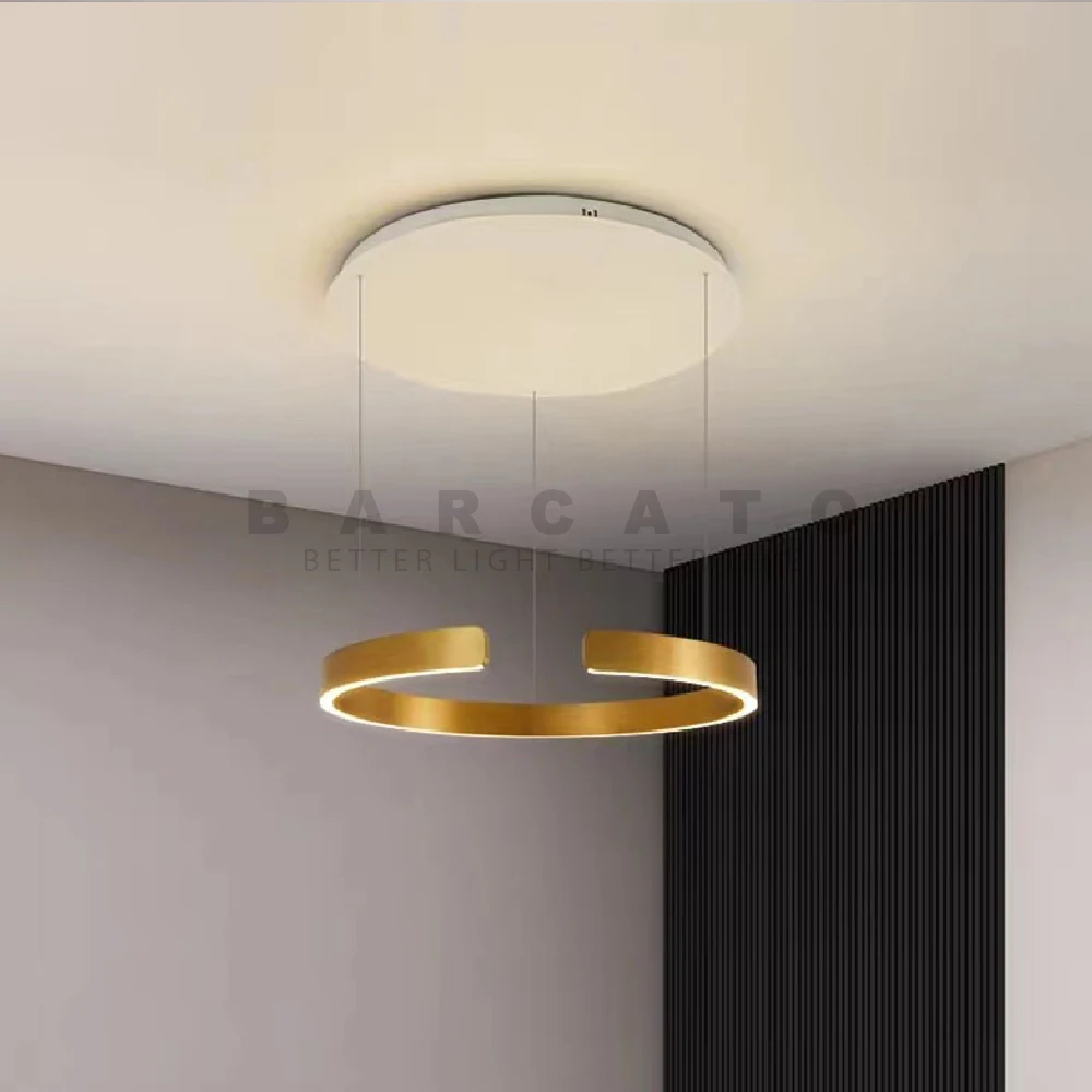 Plafonnier LED suspendu en forme de cercle, disponible en or rose, design à intensité réglable, éclairage d'intérieur, luminaire décoratif de plafond, idéal pour une chambre à coucher, un bar ou un restaurant