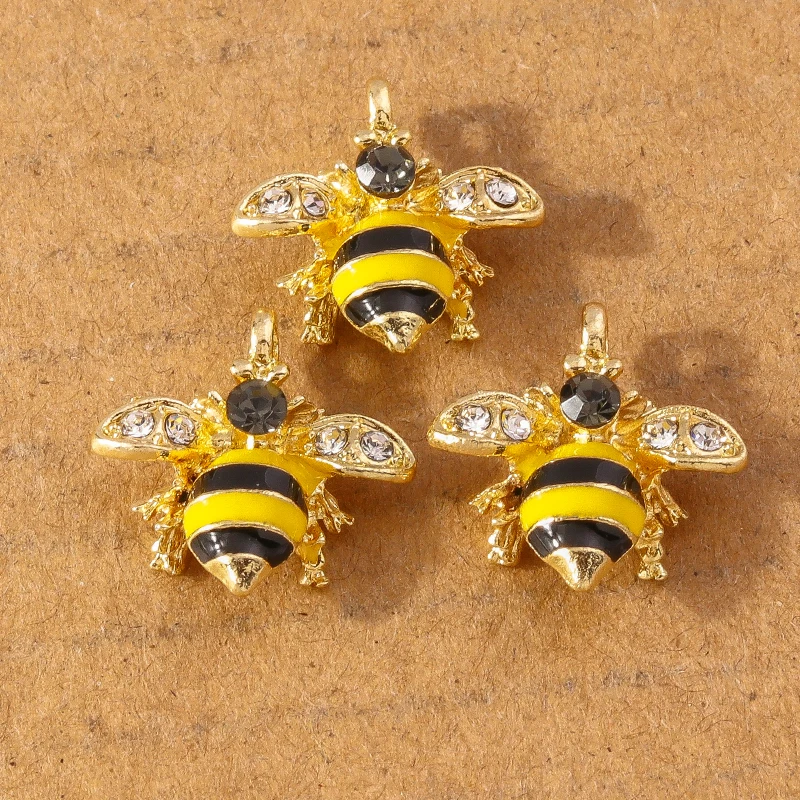 10pcs Cute Enamel Crystal Bees Charms Pendants for Jewelry Making DIY Necklace Earrings Bracelet Accessories Supplies