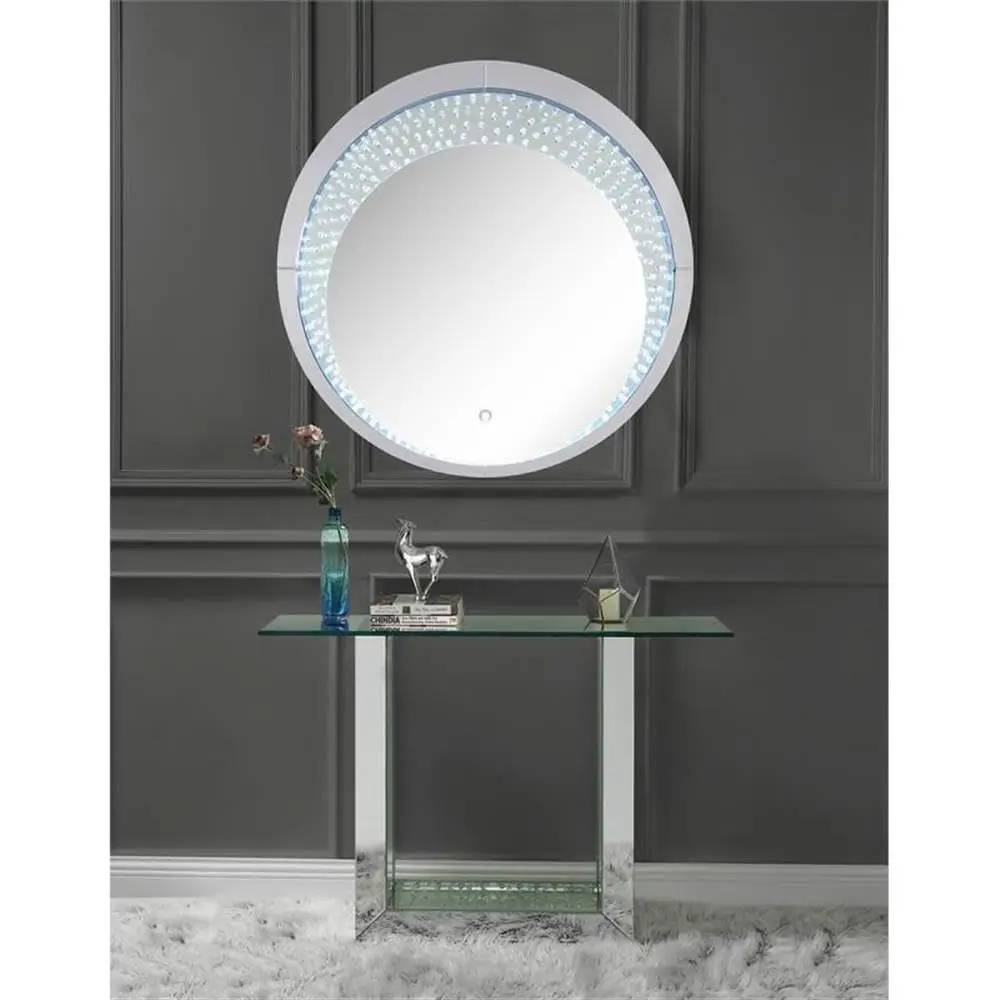 Mirrored Console Table With Faux Crystal Inlay For Entryway Living Room 32