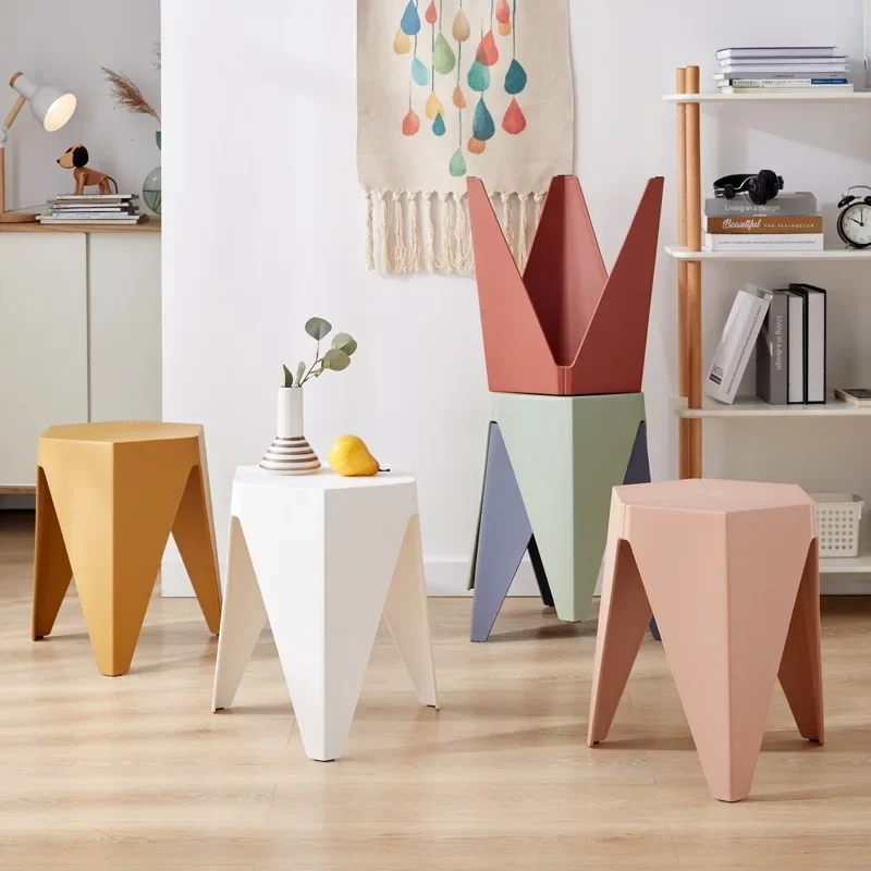 

Nordic Plastic Stools Can Be Stacked and Placed with Thickened Rubber Stools Simple and Modern Dining Stools Household