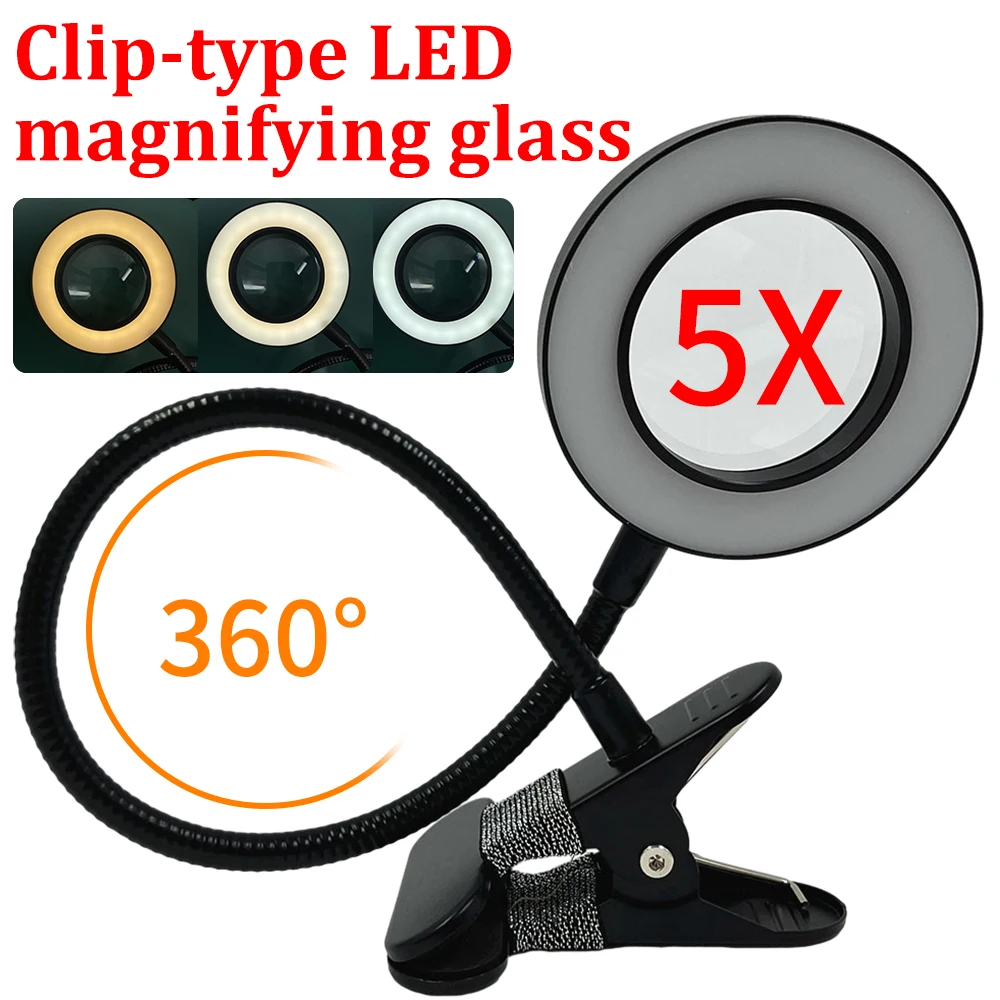 

Magnifier Eye-Care Reading Lamp USB LED Desk Lamp 5 Times Portable Table Lamp Magnifying Glass with clip for Bedside Work